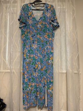 LOFT Blue Floral Midi Dress